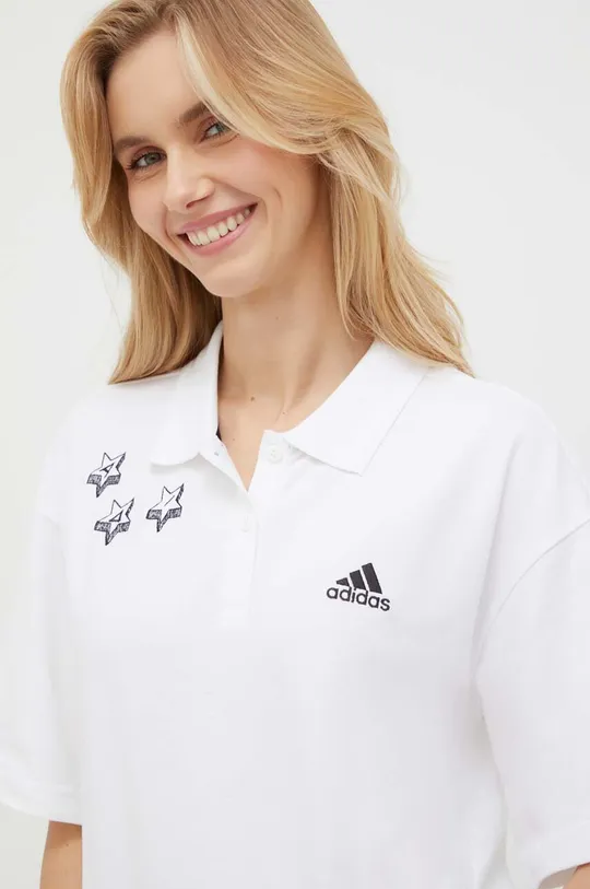 λευκό Βαμβακερό μπλουζάκι πόλο adidas