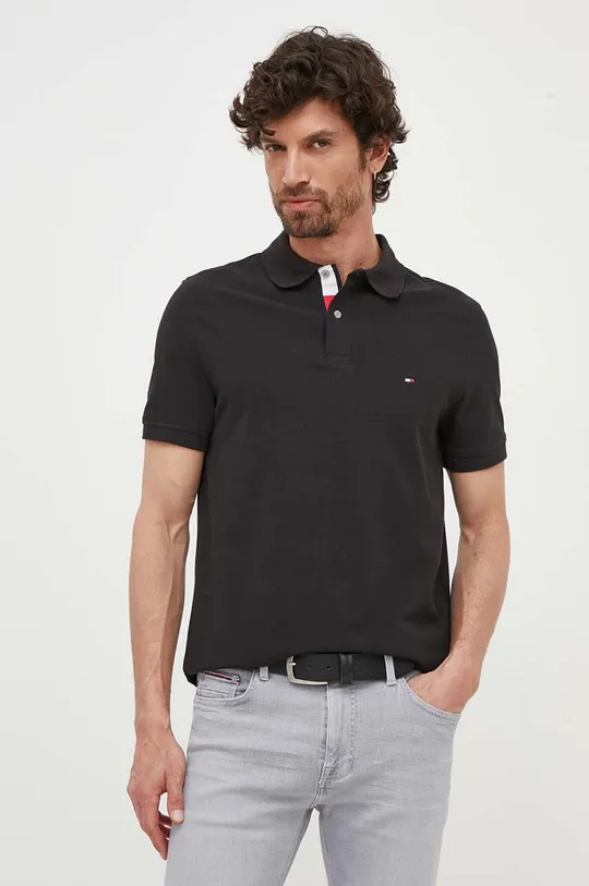 μαύρο Βαμβακερό μπλουζάκι πόλο Tommy Hilfiger