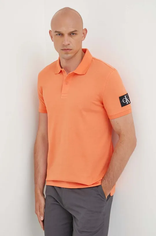 oranžová Bavlnené polo tričko Calvin Klein Jeans Pánsky
