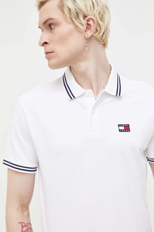 biały Tommy Jeans polo bawełniane Męski