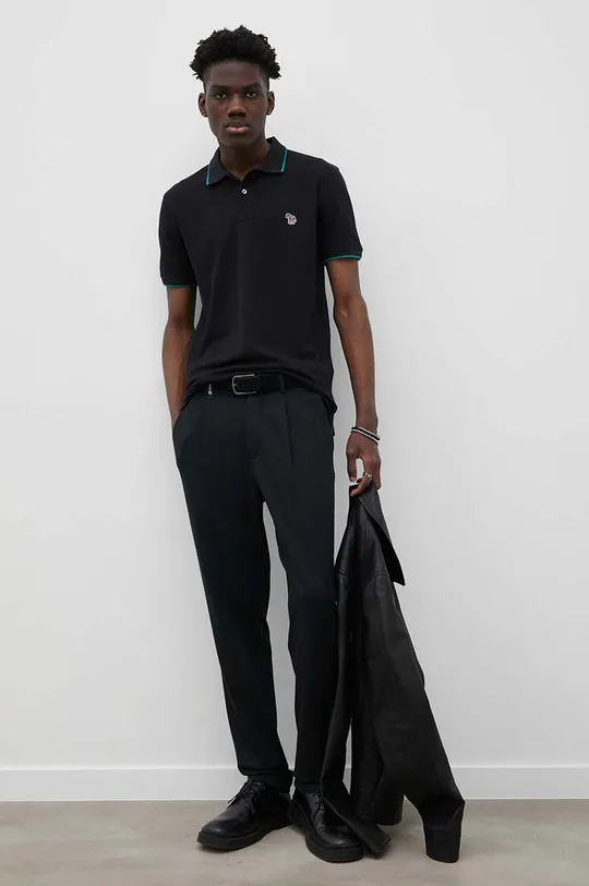 Βαμβακερό μπλουζάκι πόλο PS Paul Smith μαύρο