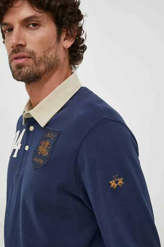 mornarsko modra Bombažna majica z dolgimi rokavi La Martina