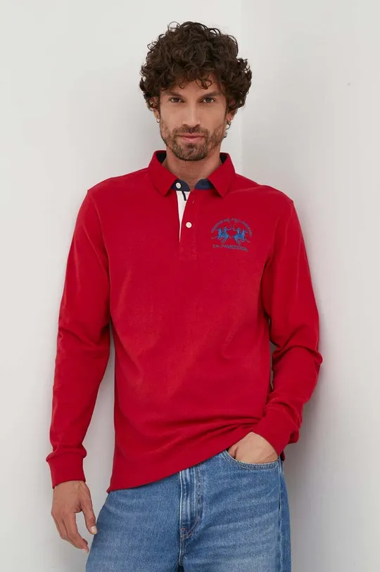 červená Bavlnené tričko s dlhým rukávom La Martina Pánsky