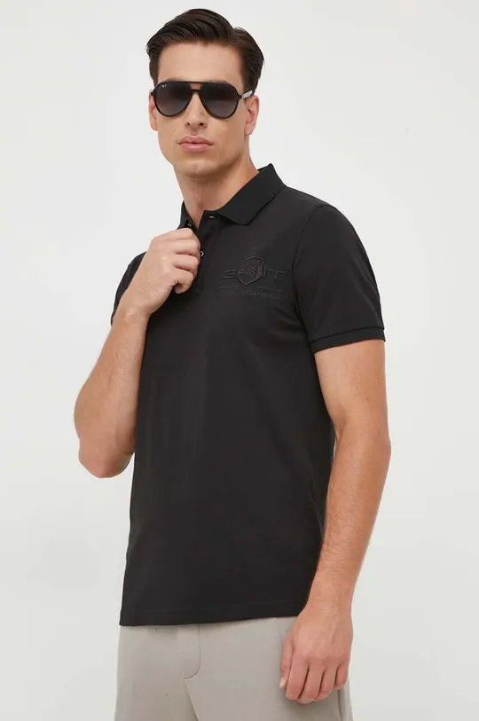 μαύρο Βαμβακερό μπλουζάκι πόλο Gant Ανδρικά