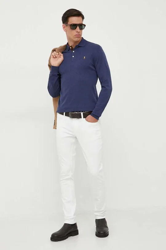 Bavlnené tričko s dlhým rukávom Polo Ralph Lauren modrá