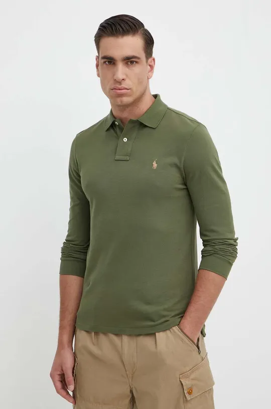 zelena Bombažna majica z dolgimi rokavi Polo Ralph Lauren Moški
