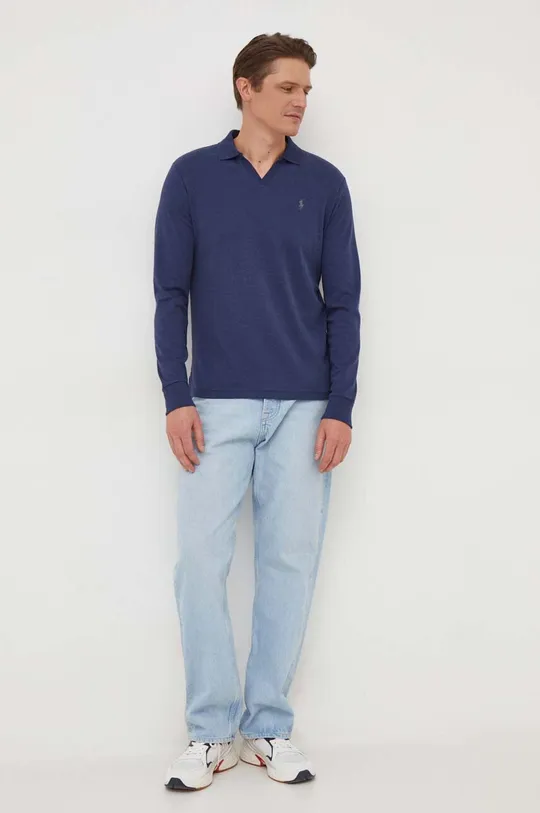 Polo Ralph Lauren top a maniche lunghe in cotone blu navy