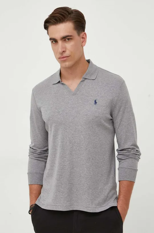 sivá Bavlnené tričko s dlhým rukávom Polo Ralph Lauren Pánsky