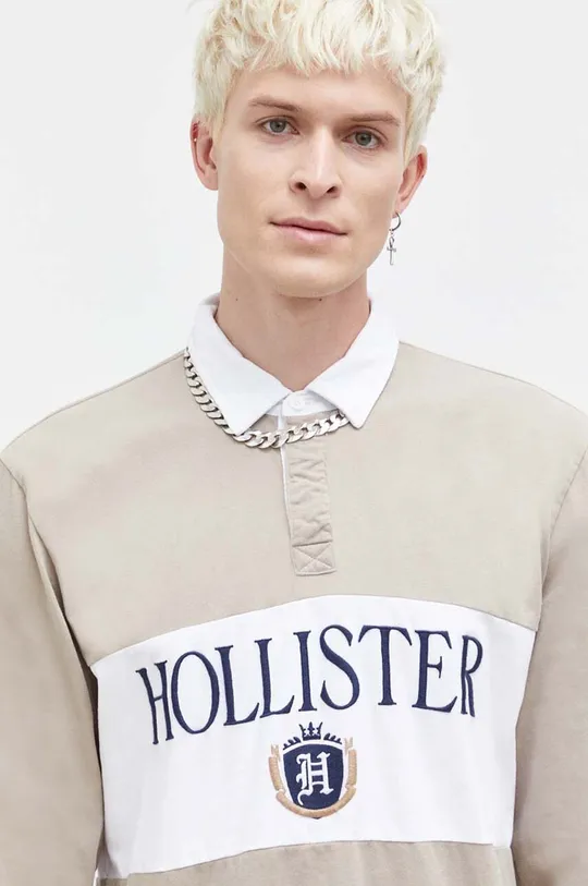 hnedá Bavlnené tričko s dlhým rukávom Hollister Co.