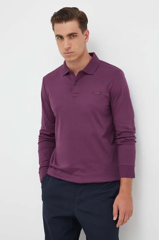fialová Bavlnené tričko s dlhým rukávom Calvin Klein Pánsky