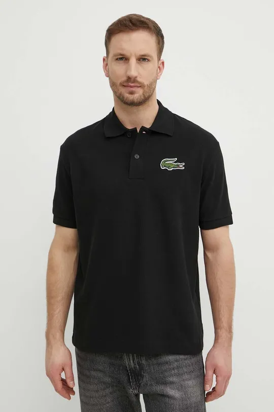 μαύρο Βαμβακερό μπλουζάκι πόλο Lacoste Ανδρικά
