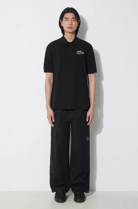 Βαμβακερό μπλουζάκι πόλο Lacoste μαύρο
