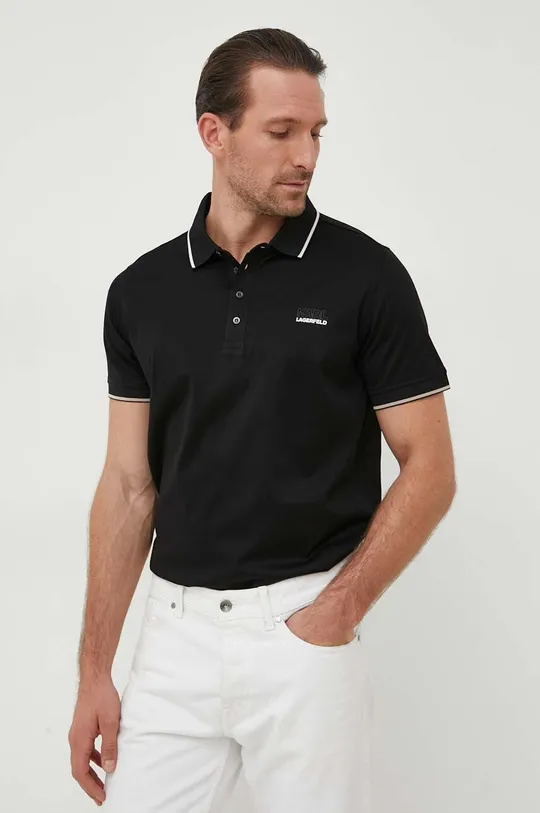 μαύρο Βαμβακερό μπλουζάκι πόλο Karl Lagerfeld Ανδρικά