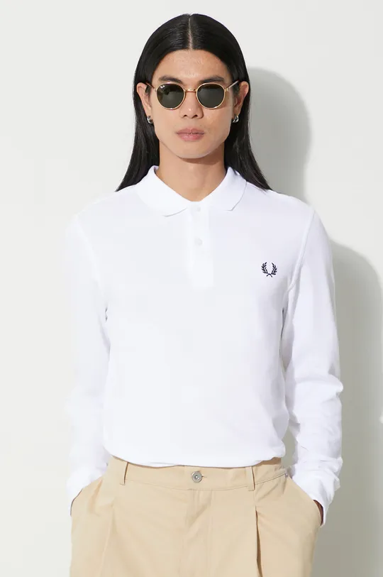 white Fred Perry cotton longsleeve top