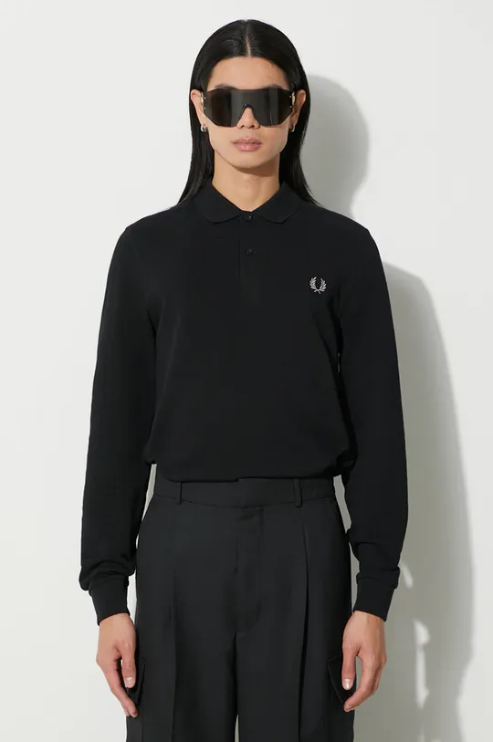 чёрный Хлопковый лонгслив Fred Perry Мужской