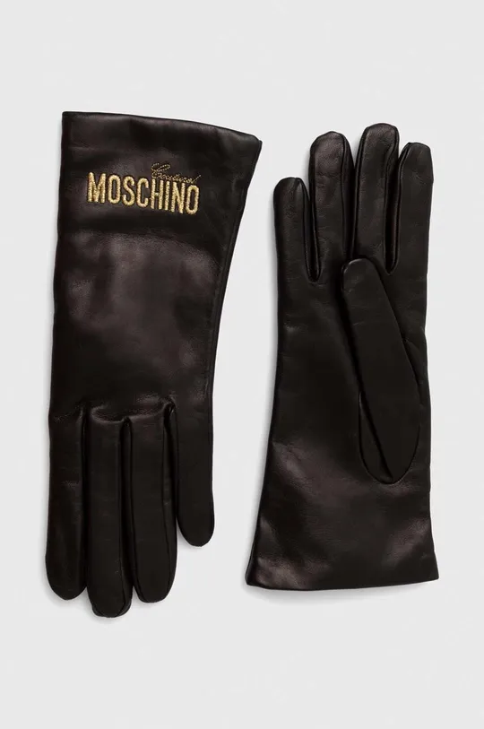 czarny Moschino rękawiczki skórzane Damski