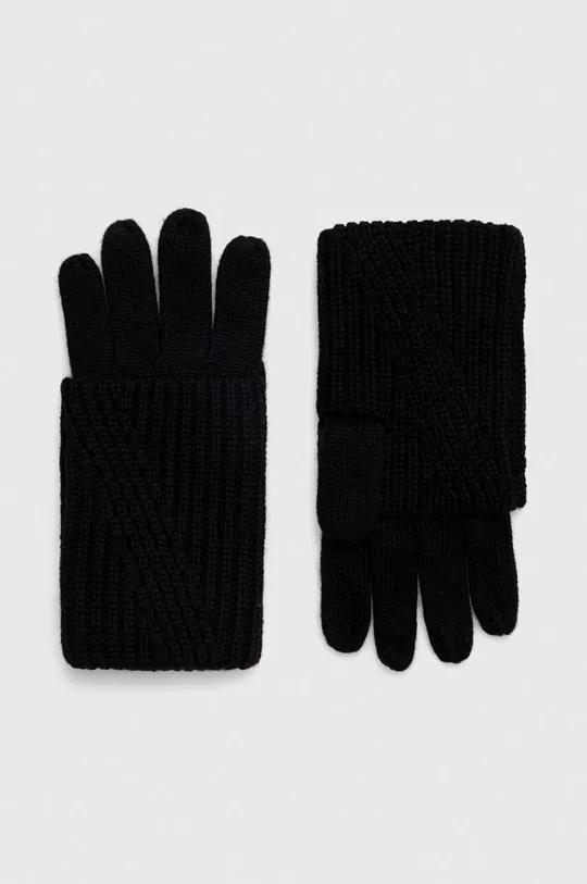 czarny AllSaints rękawiczki z domieszką wełny Damski