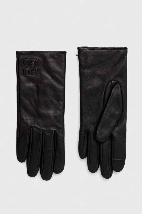 чорний Шкіряні рукавички HUGO Жіночий