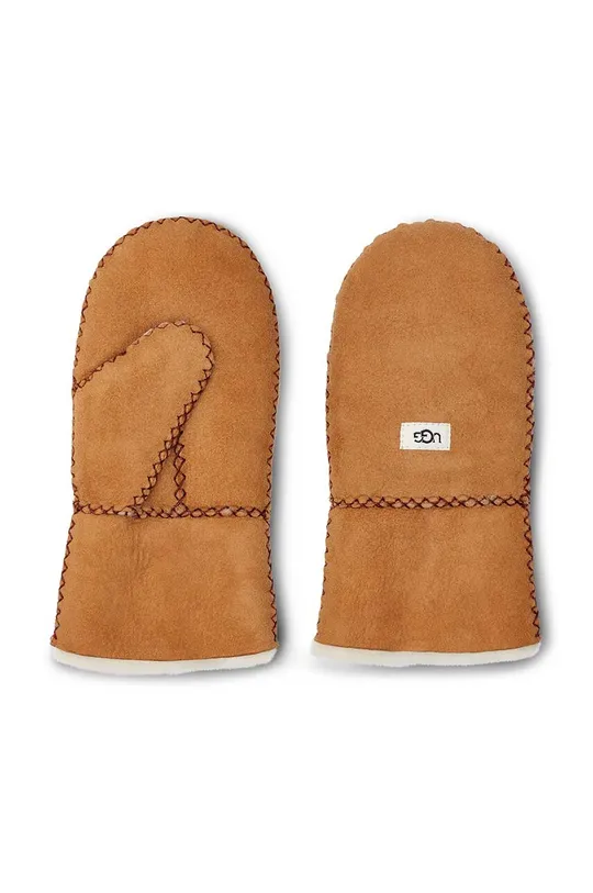 бежевый Детские кожаные перчатки UGG Для девочек