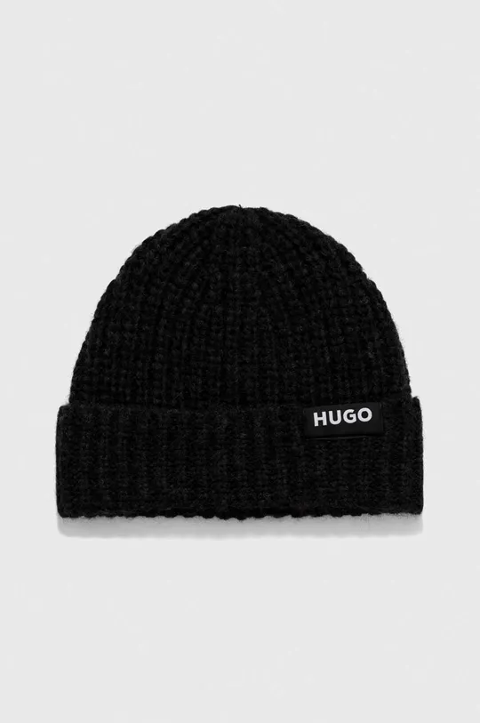 Vlnená čiapka a šál HUGO čierna