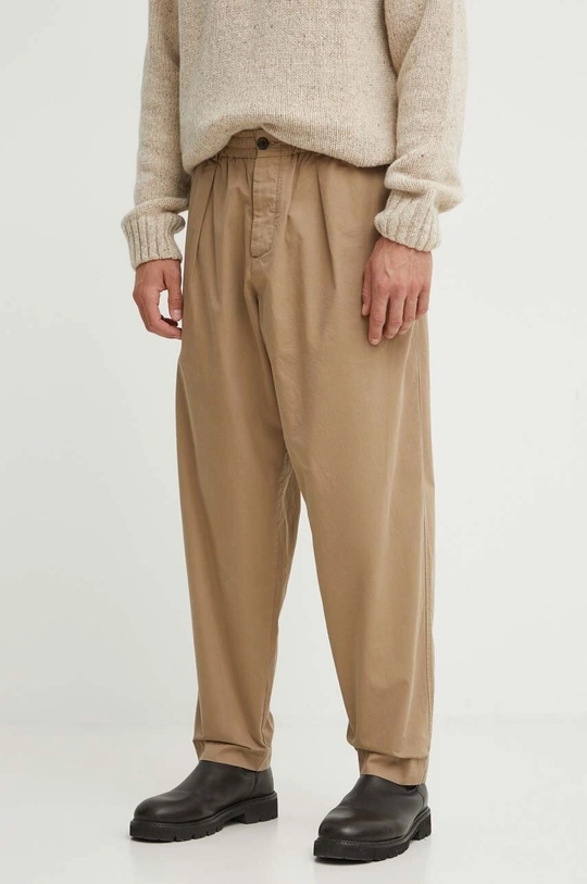 бежевый Хлопковые брюки Universal Works Pleated Track Pant Мужской