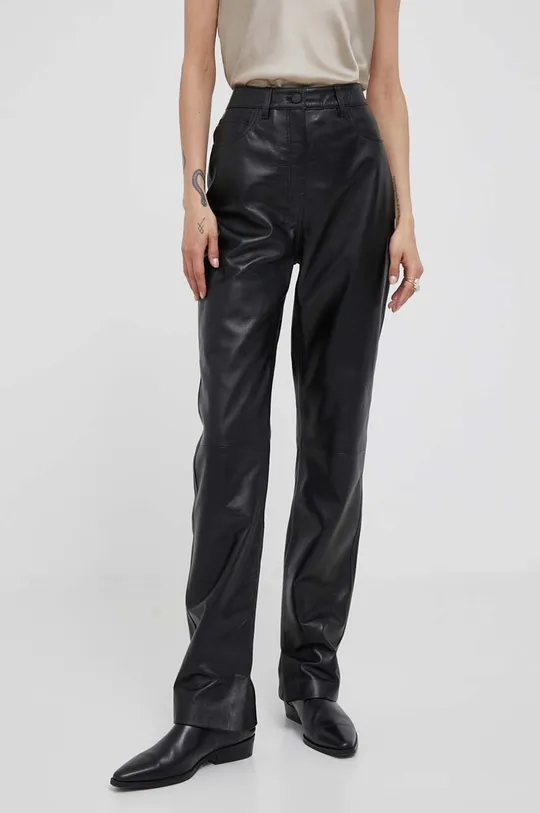 czarny Calvin Klein spodnie skórzane Damski