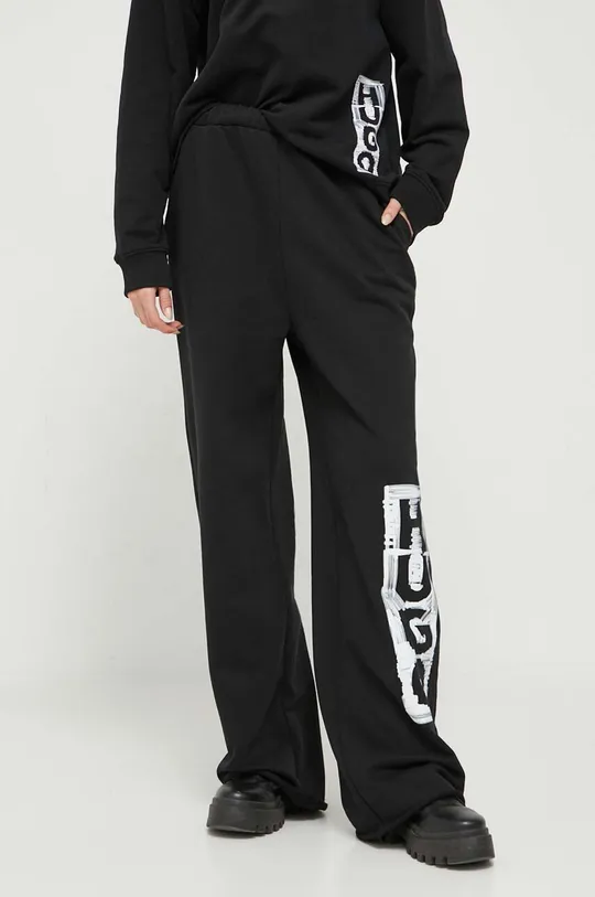 czarny HUGO spodnie bawełniane Damski