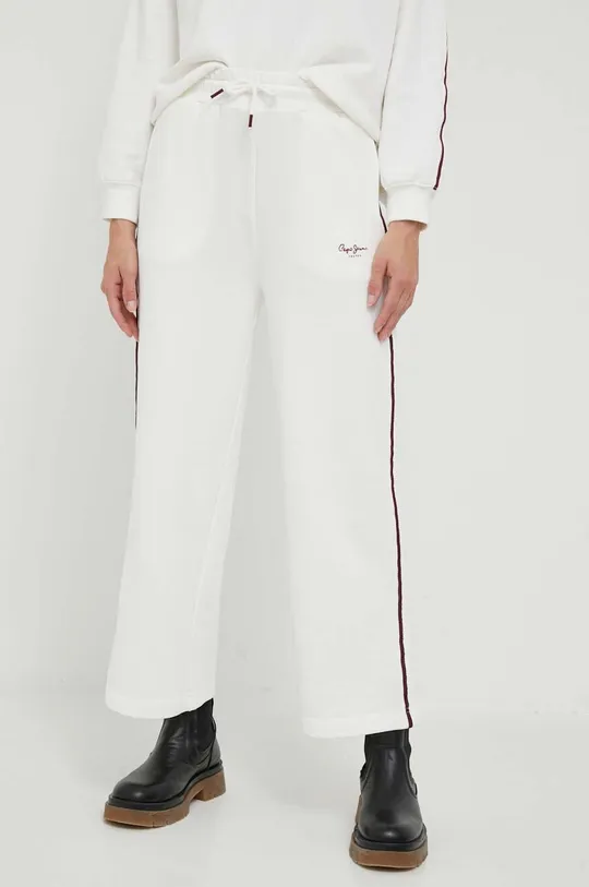 λευκό Βαμβακερό παντελόνι Pepe Jeans Bibi Γυναικεία
