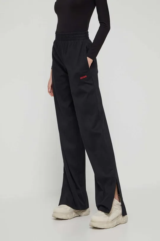 μαύρο Βαμβακερό παντελόνι HUGO Γυναικεία