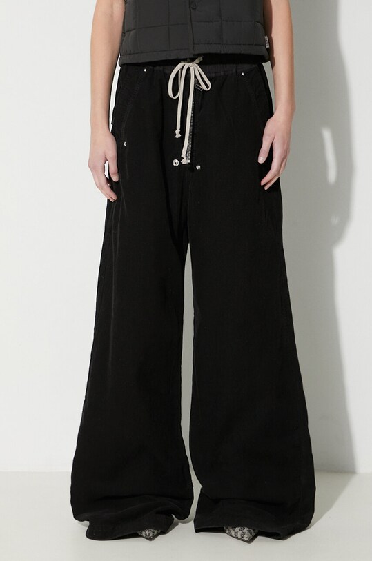 Rick Owens spodnie sztruksowe kolor czarny szerokie high waist w PRM