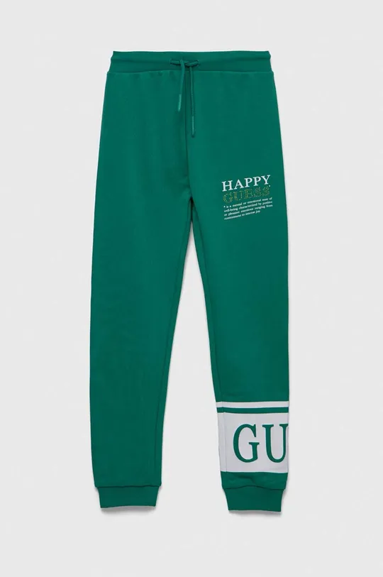 зелений Дитячі бавовняні штани Guess Для дівчаток