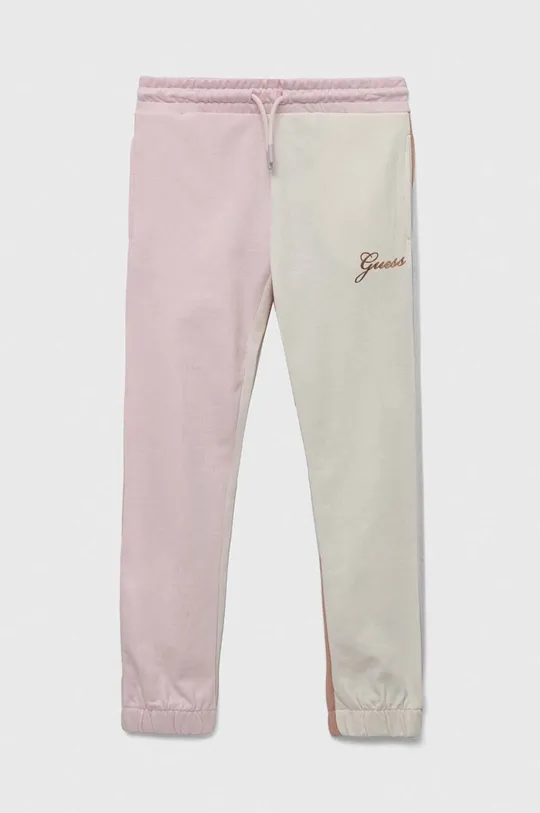 рожевий Дитячі бавовняні штани Guess Для дівчаток