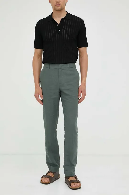 verde Bruuns Bazaar pantaloni in lino Uomo