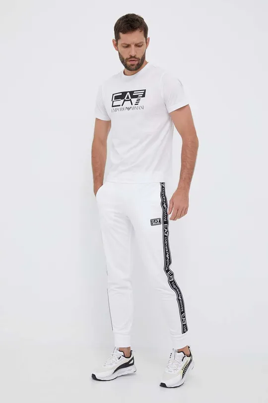 белый Хлопковые спортивные штаны EA7 Emporio Armani Мужской