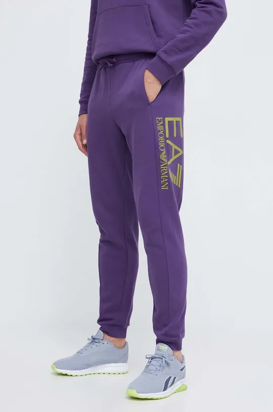 fioletowy EA7 Emporio Armani spodnie dresowe bawełniane Męski