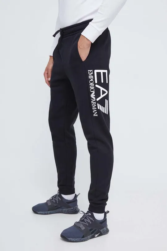 czarny EA7 Emporio Armani spodnie dresowe bawełniane Męski
