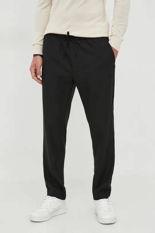 czarny Calvin Klein spodnie wełniane Męski