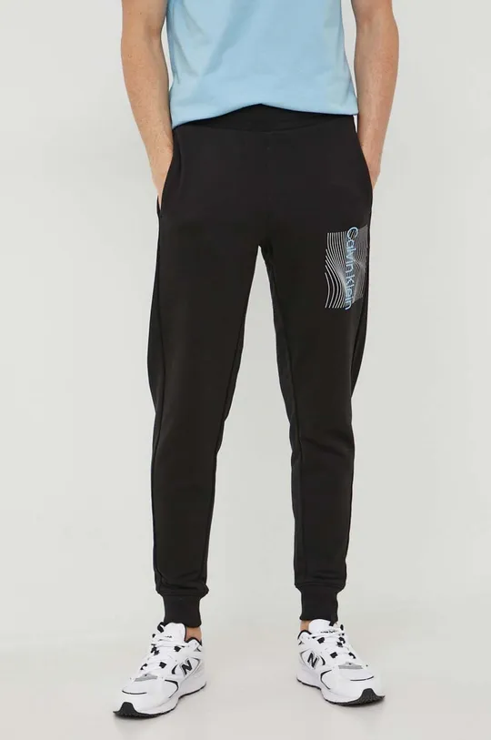 μαύρο Βαμβακερό παντελόνι Calvin Klein Ανδρικά