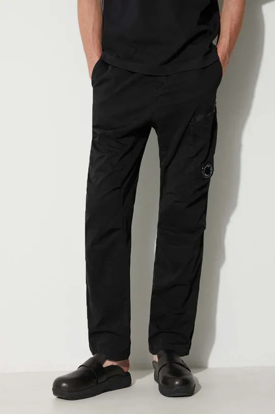 negru C.P. Company pantaloni STRETCH SATEEN REGULAR PANTS De bărbați