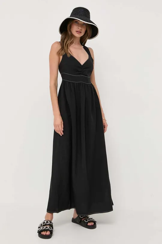 μαύρο Φόρεμα από λινό μείγμα Notes du Nord Γυναικεία