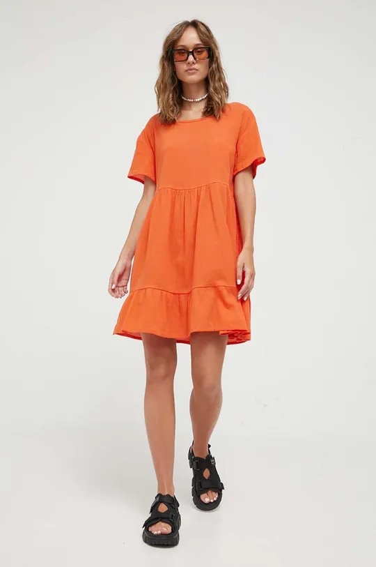 Βαμβακερό φόρεμα Roxy πορτοκαλί