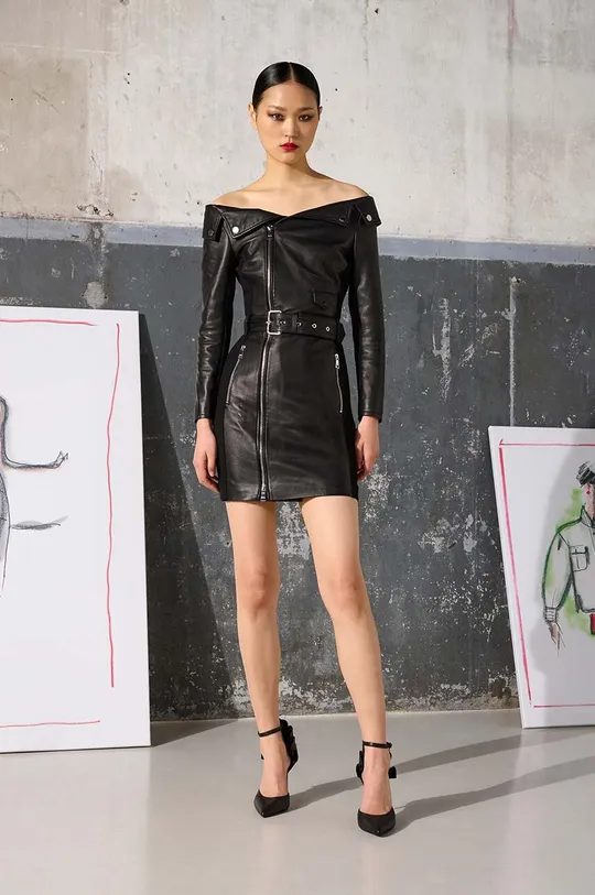 čierna Kožené šaty Karl Lagerfeld Dámsky