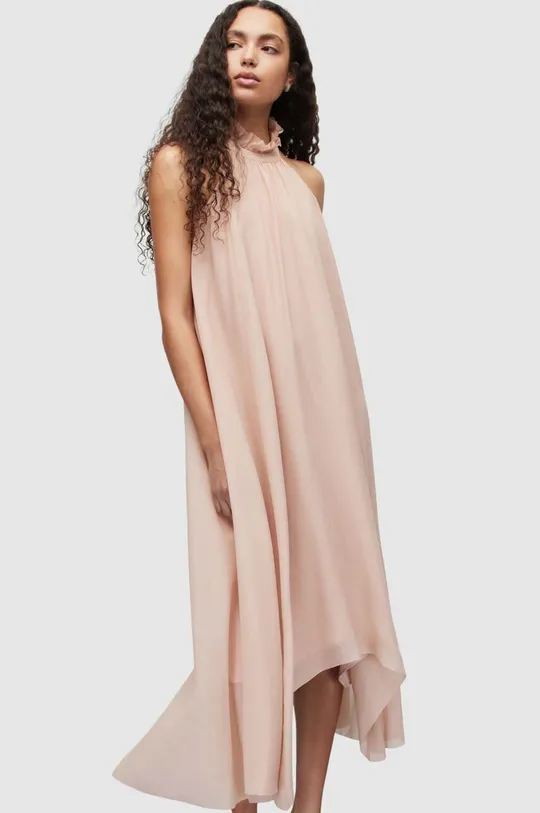Μεταξωτό φόρεμα AllSaints ροζ