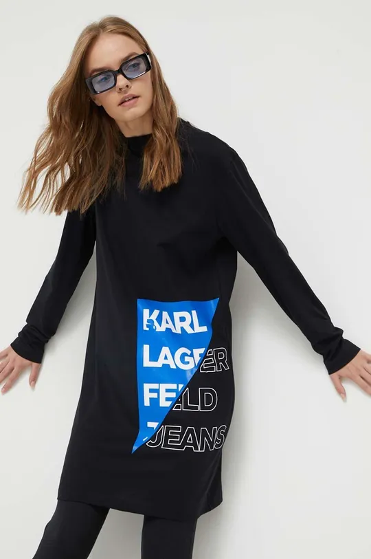 črna Bombažna obleka Karl Lagerfeld Jeans Ženski