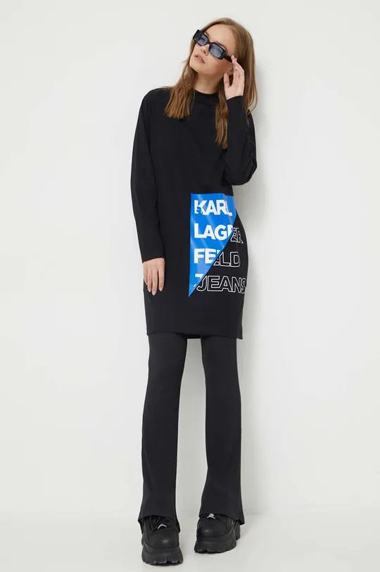 Βαμβακερό φόρεμα Karl Lagerfeld Jeans μαύρο