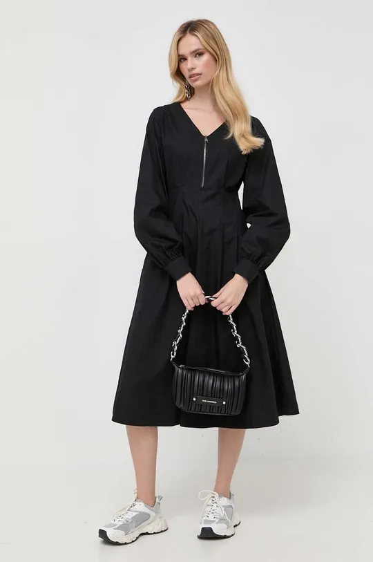črna Bombažna obleka Karl Lagerfeld