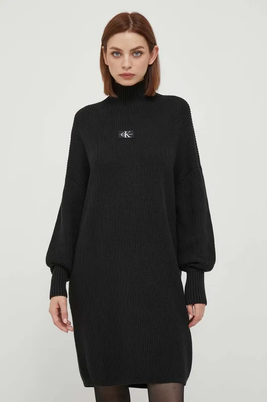 črna Bombažna obleka Calvin Klein Jeans Ženski
