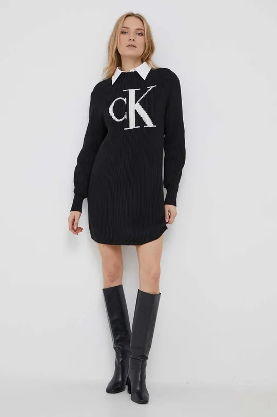 Βαμβακερό φόρεμα Calvin Klein Jeans μαύρο