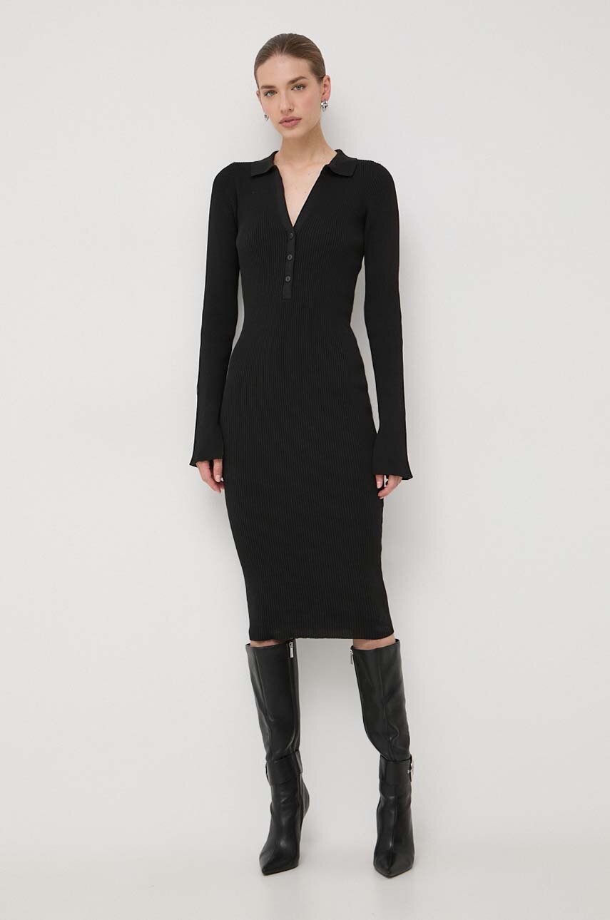 La Mania sukienka kolor czarny midi dopasowana