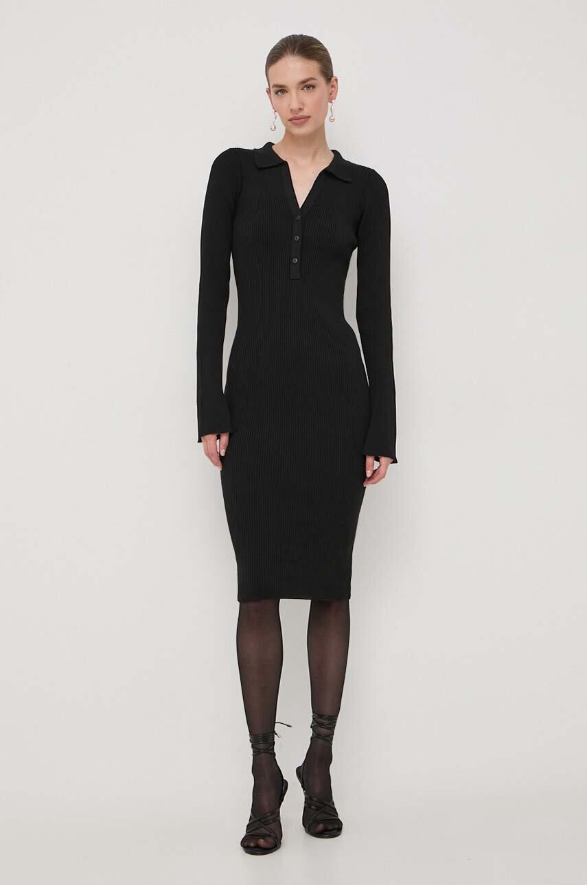 La Mania sukienka kolor czarny midi dopasowana
